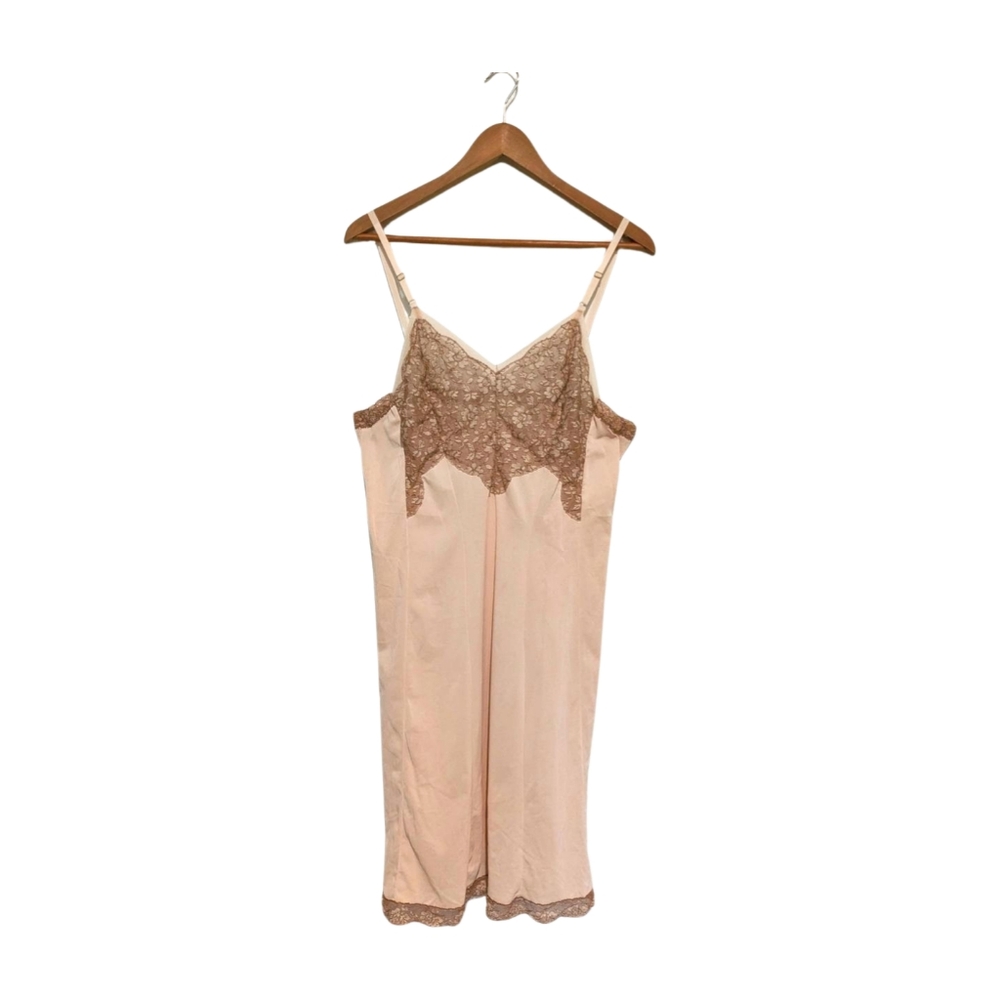 Vintage 50s Seamprufe Nylon Tricot Mocha Beige Slip Sz 40